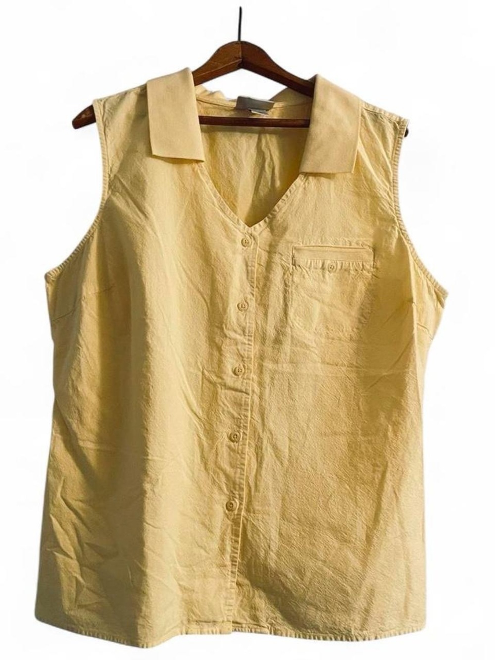 Vintage 90s Butter Yellow V-Neck Sleeveless Top XL Essentials by Maggie Gorpcore